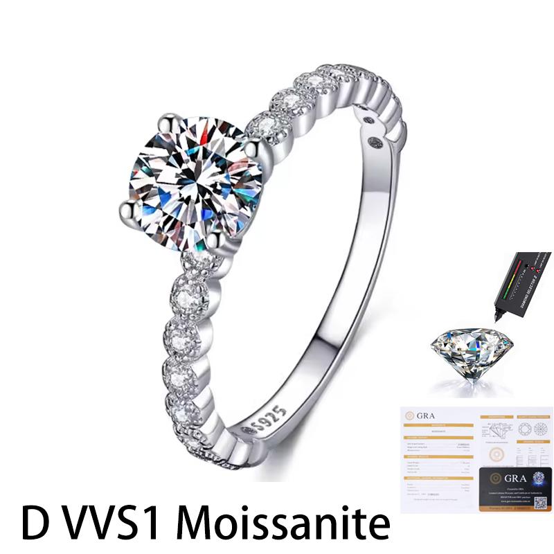 VVS1 D 1.00CT Round Moissanite Ring S925 Sterling Silver Gold Plated Beaded Paved Band for Women Engagement ODM