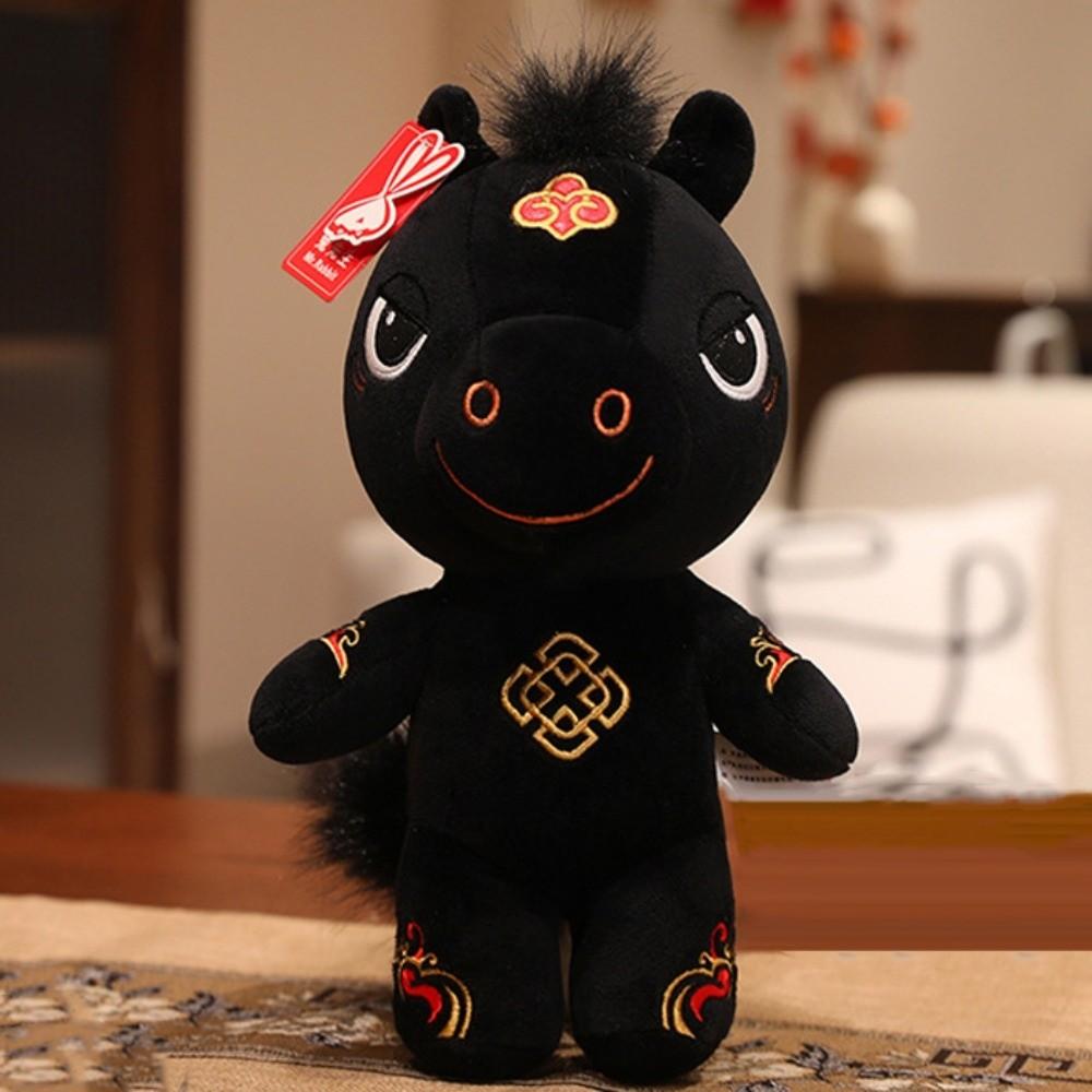 Black Stuffed Horse Toy Cute Zodiac Pony Figurine Funny Horse Plush Doll  Year of Horse