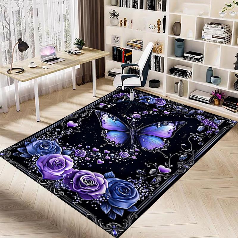 1PC Butterfly Roses Non-Slip Floor carpet, Office, family, bedroom, Studio - Large Area Rug, Decorative Mat, Longlasting Material-C0440