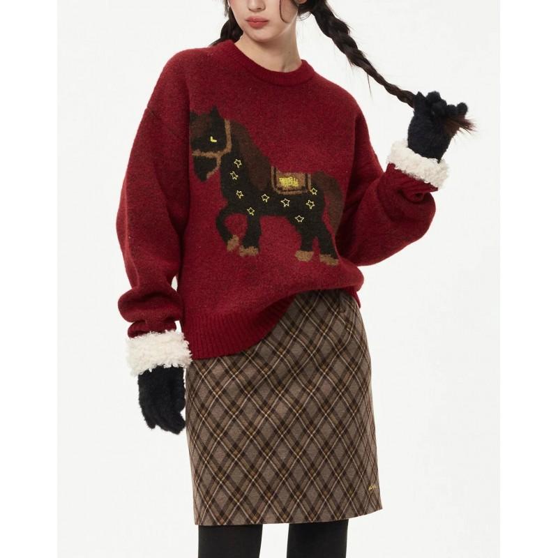 Womens Vintage Fair Isle Knit Sweater Casual Crewneck Pullover Loose Fit Long Sleeve Basic Style