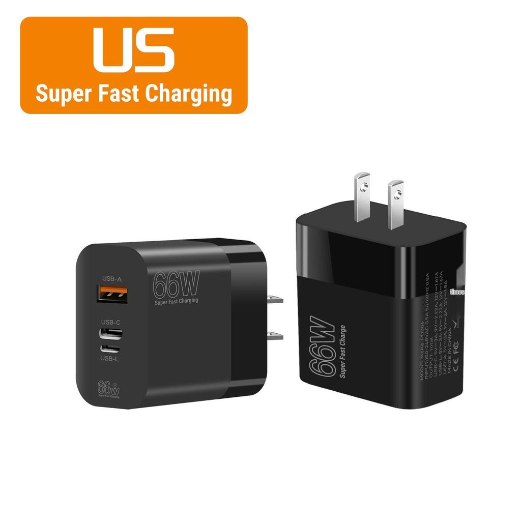 66W Ultra-Fast Charging Adapter with EU/US/UK Plug for Apple, Huawei, Xiaomi Phones
