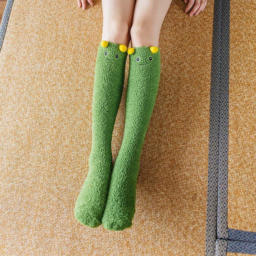 

Style jk Bear Warm Solid Color Soft Female Hosiery Coral Fleece Socks Long Tube Socks Floor Hosiery зелёный