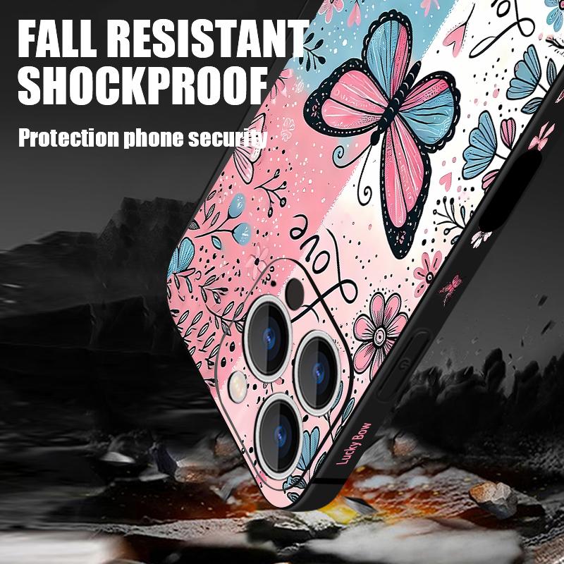 For iPhone 17 Pro Max Case Blue Pink Butterfly Floral Pattern TPU Silicone Soft Cover For iPhone 16 Pro Max 15 14 13 12 11 16E Air