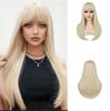 Synthetisches Haar Blonde Perücken mit Pony Lange Seidige Glatte Perücke für Frauen Cosplay Perücke Party Hitzebeständig Alltagskostüm