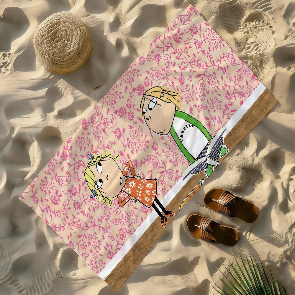 Cartoon C-Charlie and L-Lola Towel Soft Lightweight Anti-Sand Large Beach Towel Quick-Drying Bath Sports Family