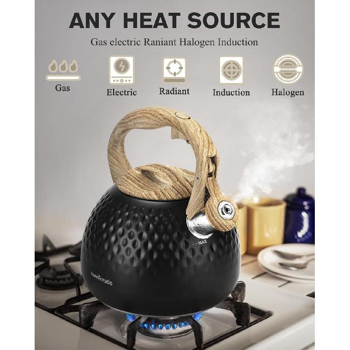 Tea Kettle Stovetop,2.5QT Stainless Steel Whistling Teapot for Stove Top Aesthetic,Portable Water Kettles Camping with Anti-hot Silicone