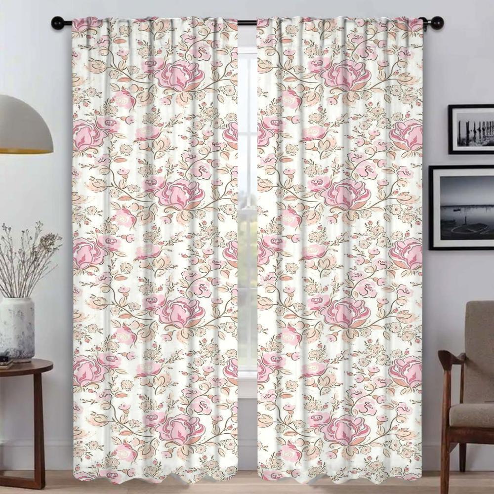 Květiny Domácí interiérové ​​záclony 2 kusy Elegantní pokojové záclony pro přepážku kamery Tyl do ložnice Zatemňovací záclony