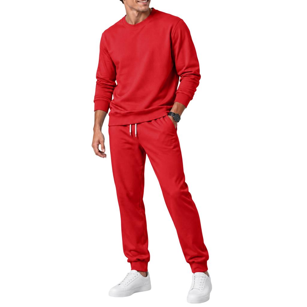 Men's Fall Winter Crewneck Sweatshirt and Sweatpants Set Color Athletic Tracksuit for Gym and Casual Wear