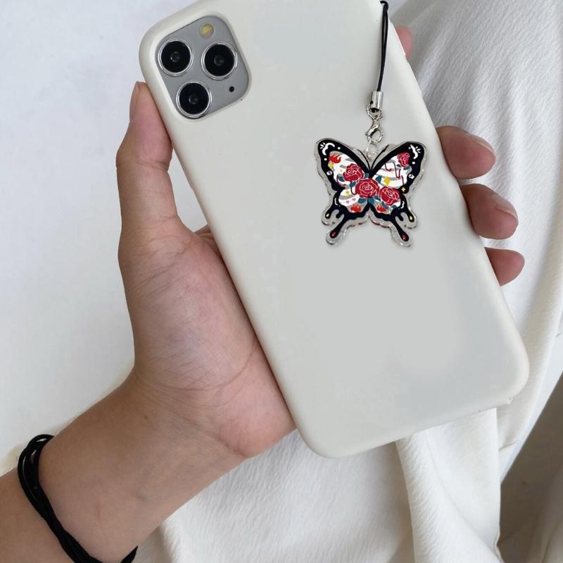 Unique Butterfly Phone Lanyard Colorful Butterfly Wristlet Keychain Bracelets for Women Girls Acrylic Animal Keyring