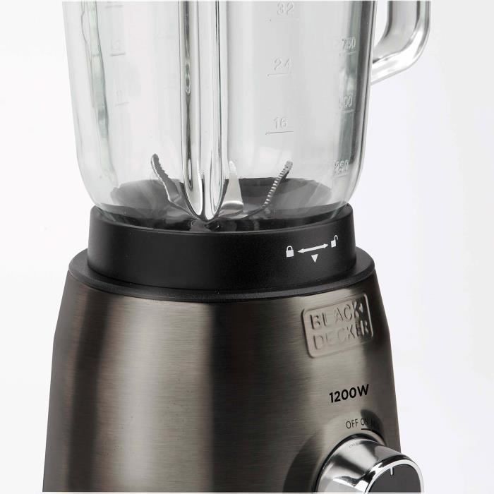 Blender BLACK+DECKER BXJB1200E de 1200W, 3 programmes + vitesses réglables, bol de 1.5L, 6 lames en inox, base anti-dérapeante