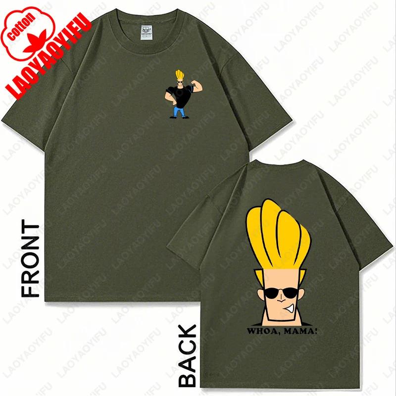 

Johnny Bravo Cartoon Graphic TShirt with Front and Back Prints Cotton Vintage Tees Men Women 90s Retro Pop Culture Apparel Tops S