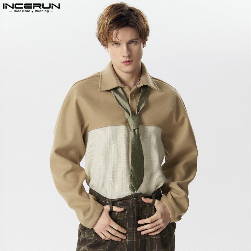 INCERUN Menn Lapel Collar Langermet Fleece Crop Topper Kåper