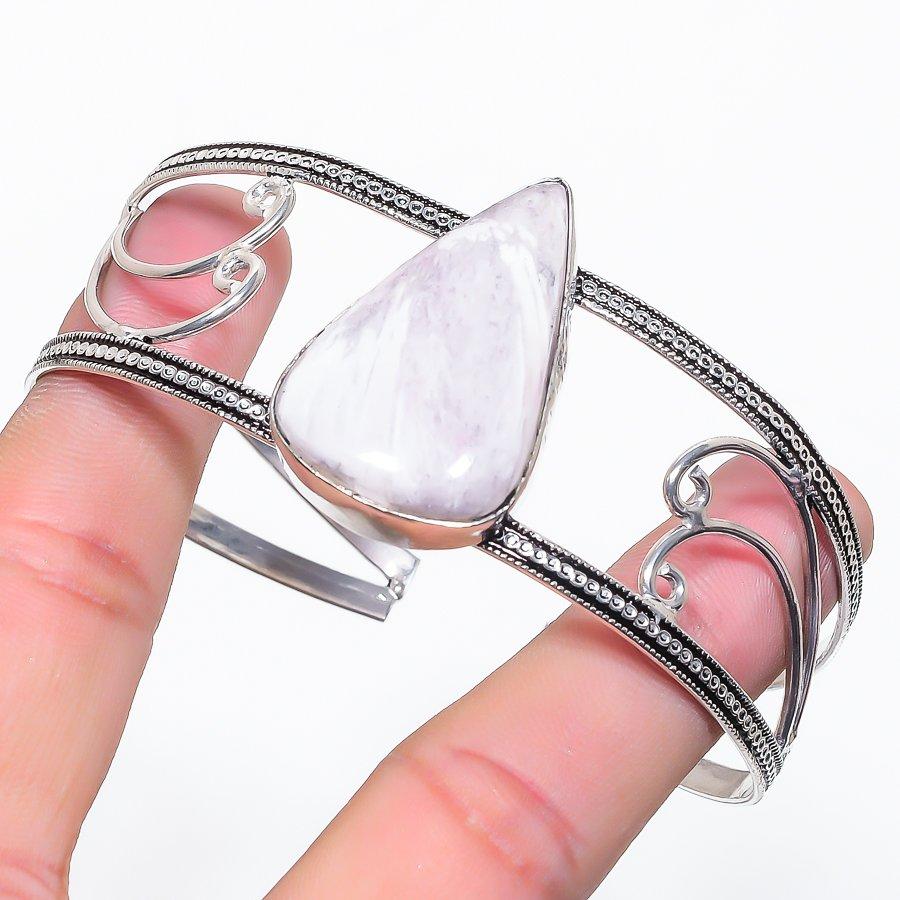 Natural Rose Quartz Gemstone 925 Sterling Silver Cuff Bangle Adjustable s7F33