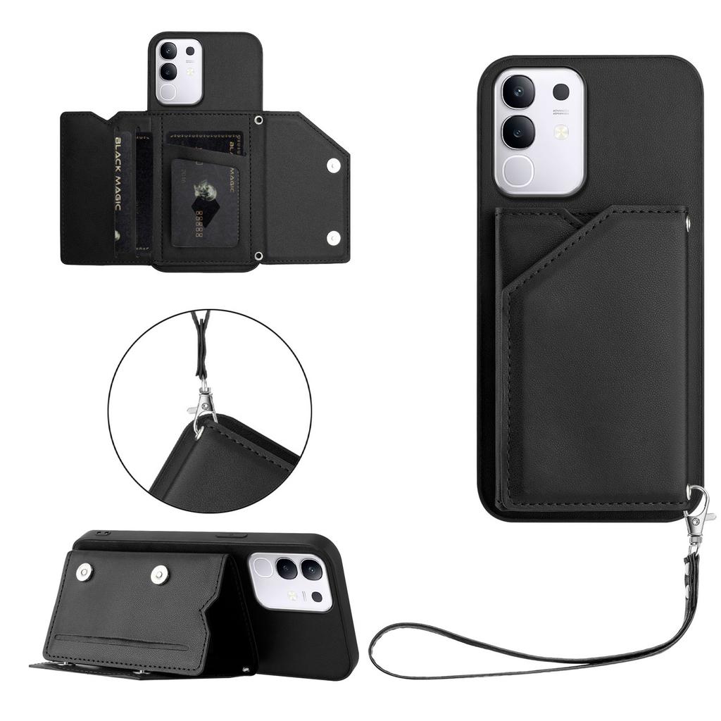 For Vivo T4x 5G/vivo Y300t 5G/vivo iQOO Z10x 5G/vivo Y29 4G Case Card Holder Kickstand Skin-Touch Phone Cover with Wrist Strap