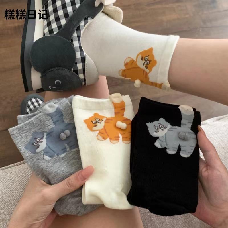 1 Pairs Women Socks Cartoon Cat Cute Funny Personality Soft Comfortable Chrismas Gift High Quality Cotton Socks For Women