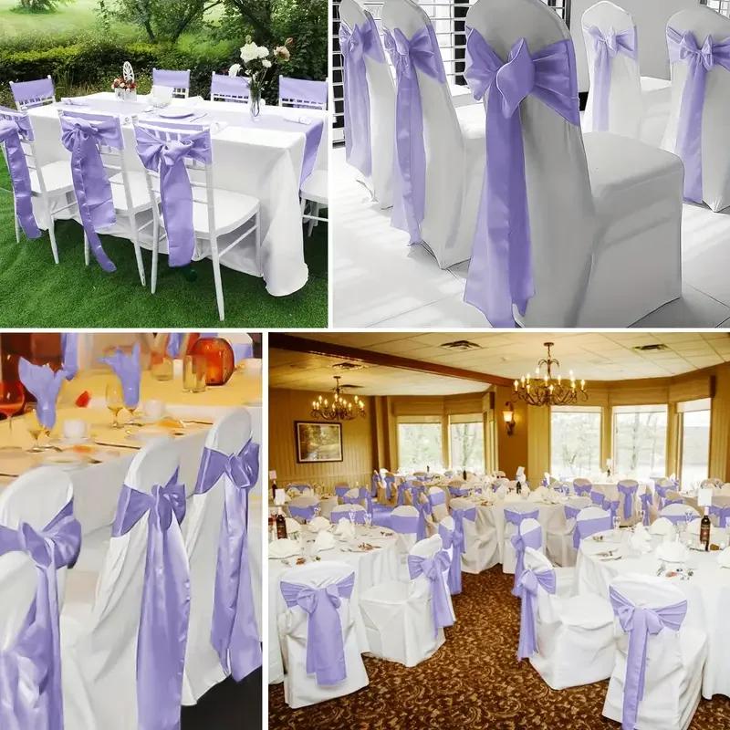 10pcs Satin Chair Belt with Bow Decoration, Universal Chair Cover Ribbon Tie Wedding Chair Back Decor/chair Sashes Wedding