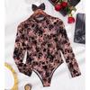 Autumn/Winter See-through Lace Mesh Long Sleeve Slim Fit Bodysuit