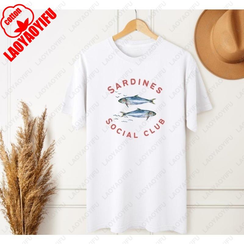 Sardines Social Club Tshirt Portuguese Charm Fisherman Graphic Tees Coastal Vibes Seafood Humor Men Women Cotton Adult Cute Tops