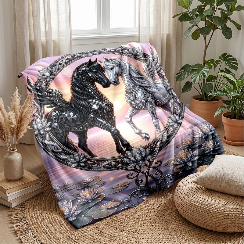 Fantasy Horse Garden Theme blanket Lightweight Warm Flannel Blanket Decorative Throw Blanket for Home Decoration