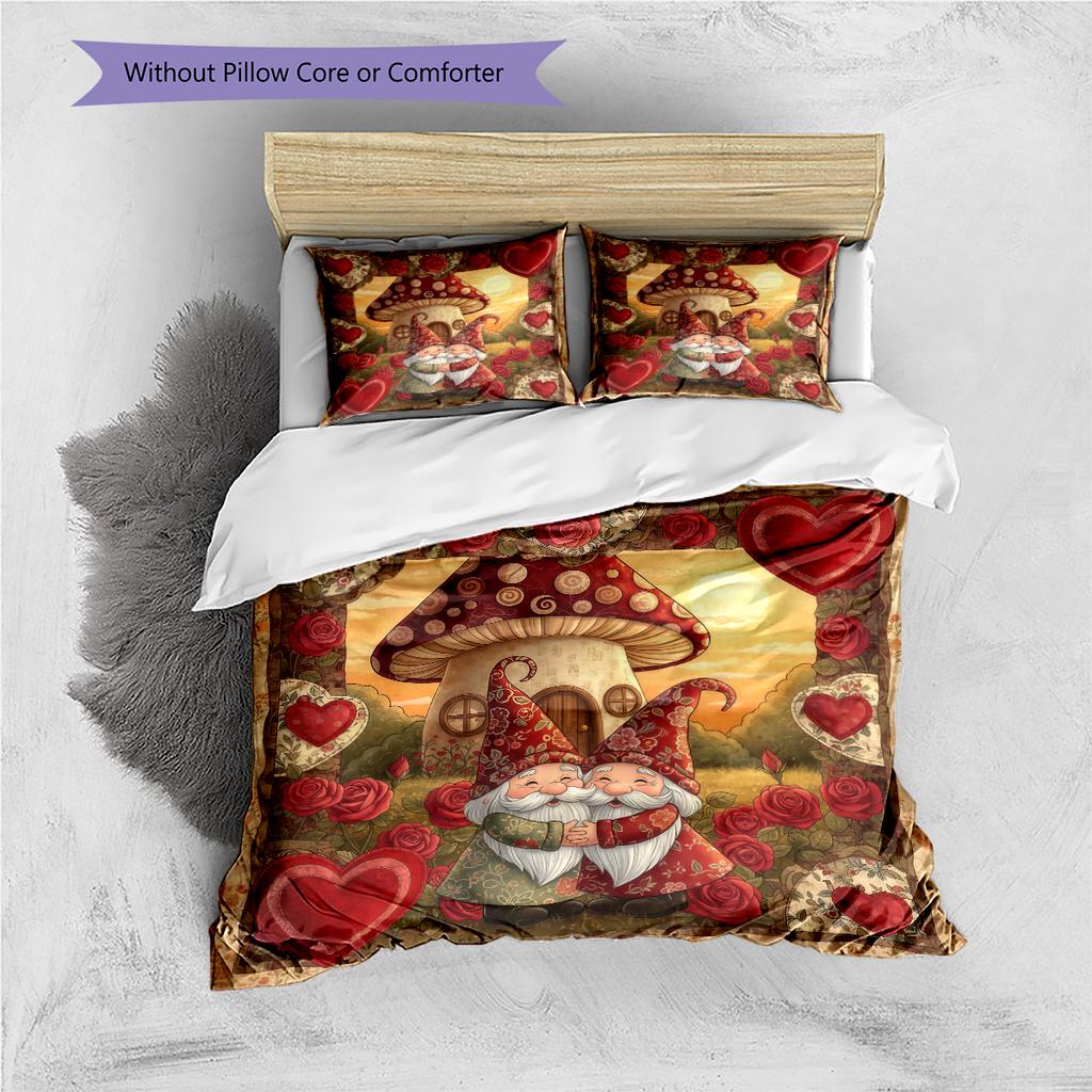 Valentine's Day Pattern Bedding Quilt Cover Pillowcase Home Decoration Birthday Gift (1 * Duvet Cover + 2 * Pillowcase, Without Core)