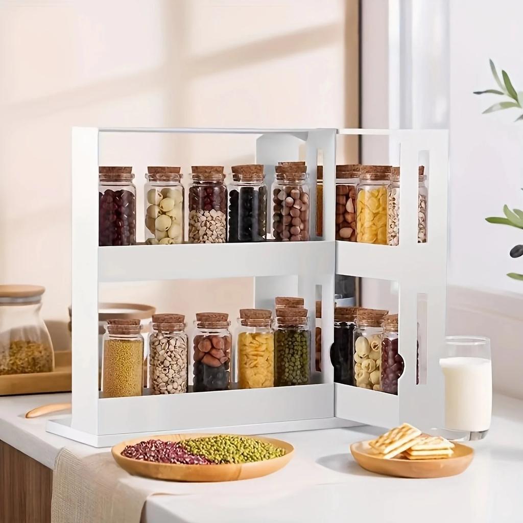 2/1 PCs Spice Storage Rack,90 Degree Swivel Item Storage Rack, Countertop 2 Tier Storage Rack,small Storage and Organizer Rack