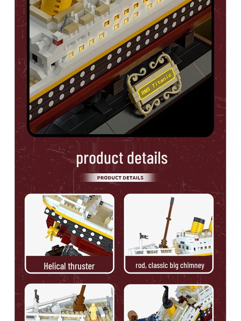Titanic Giant Ocean Liner Model: High-Difficulty Assembly, Compatible with LEGO.