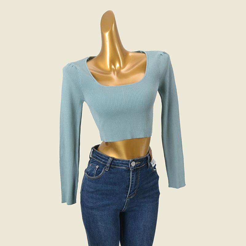 Foreign Trade Square Collar Slimming High Waist Pullover Long-Sleeved Sweater