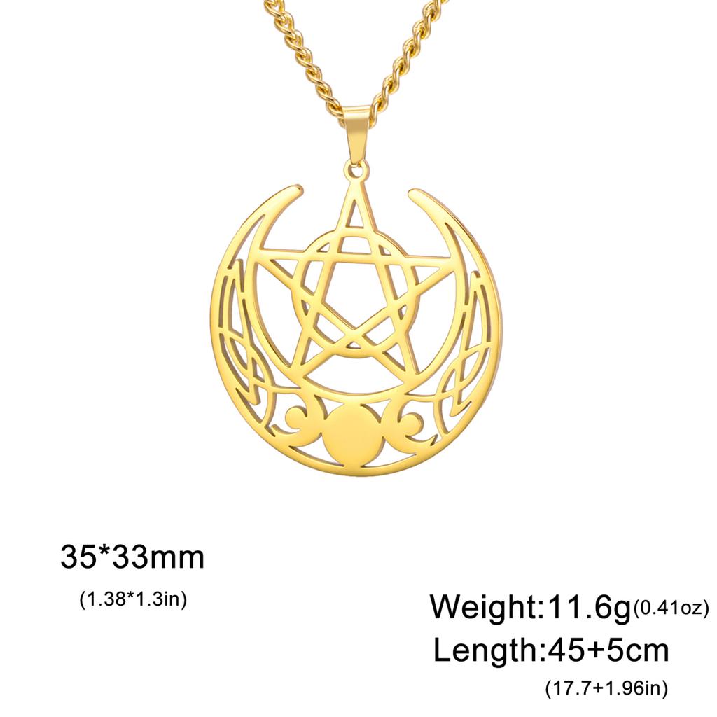  Pentagram Triple Moon Goddess Necklace Stainless Steel Hollow Witch Talisman Necklace Greek Jewelry Gift Wholesale