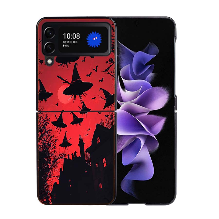 Halloween Wizard Hat Horror Fun Phone Case For Samsung Z Flip 7 6 5G Galaxy Z Flip4 Z Flip5 Z Flip3 Coque Black Hard PC Shell Pr