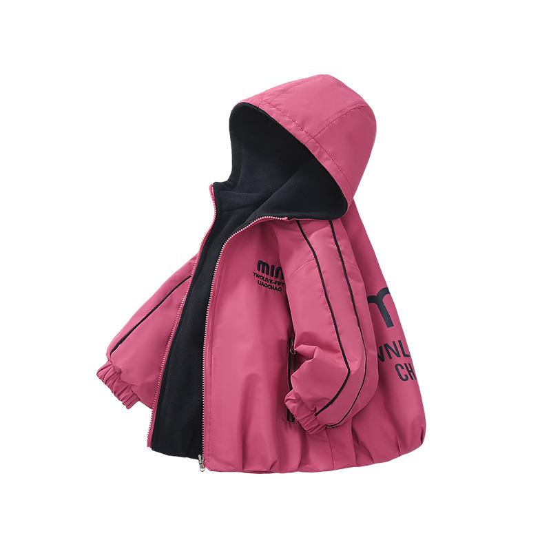 Girls' Reversible Fleece-Lined Hooded Windbreaker: 2026 Spring/Autumn Stylish Outerwear