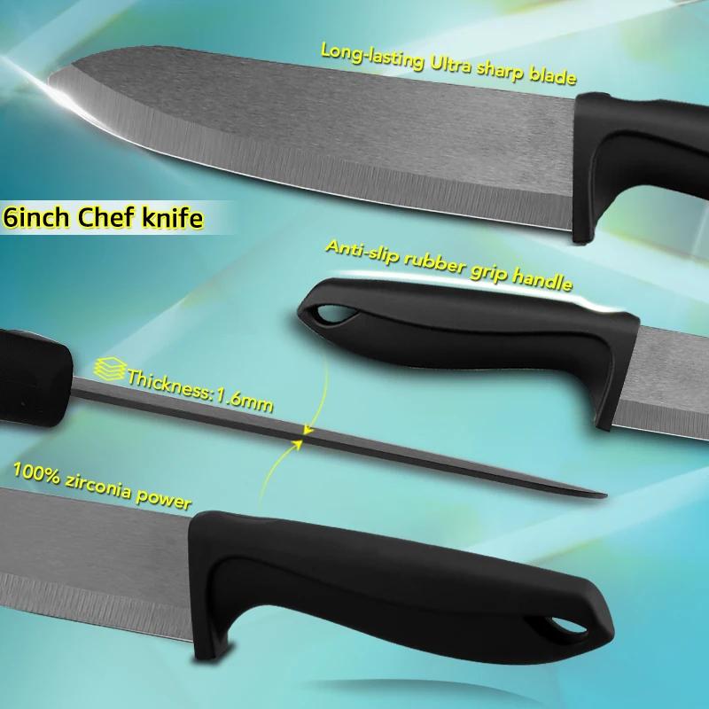 Ceramic Knife 3 4 5 6 Inch Sharp Kitchen Chef Knives Utility Slicer Paring Serrated Bread Meat Cleaver with Sheaths Black Blade