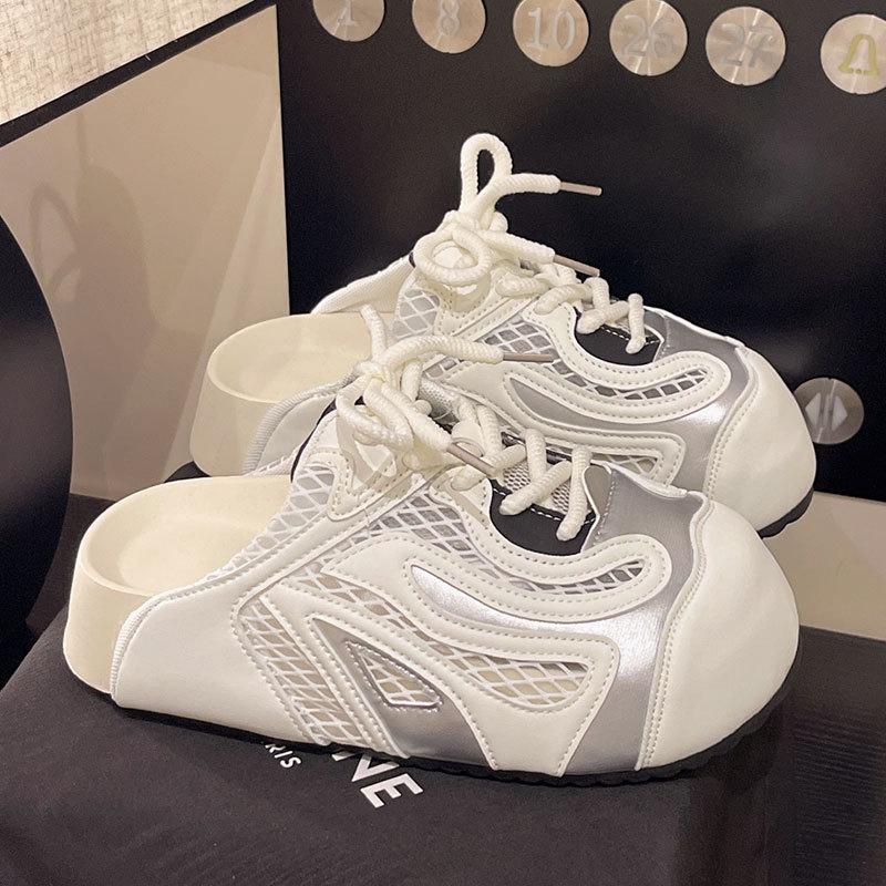 Muffin thick bottom mesh breathable bag head half slippers women's summer wear 2025 new one-pedal lazy ugly cute sandals