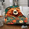 1pc Floral Bear Blanket, Lightweight Flannel Throw Blanket For Sofa, Bed, Travel, Camping, Living Room, Office, Couch, Chair, And Bed