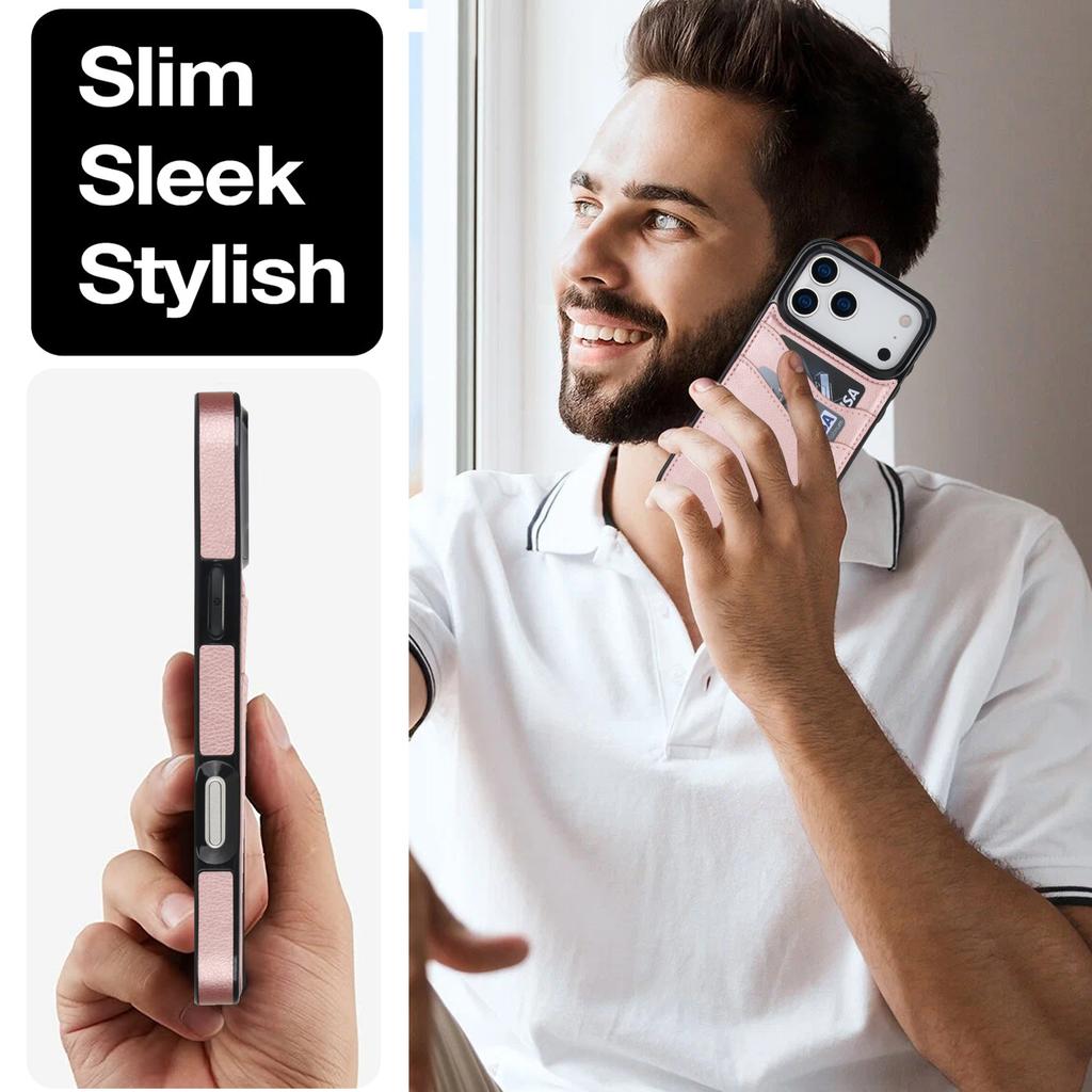 For iPhone 17 Pro Max Case Card Slot Slim-Fit PU + TPU Mobile Cover