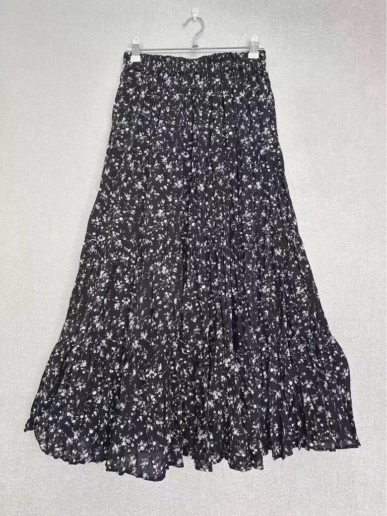 2024 French Retro Floral Pleated High-Waist Maxi Chiffon Skirt