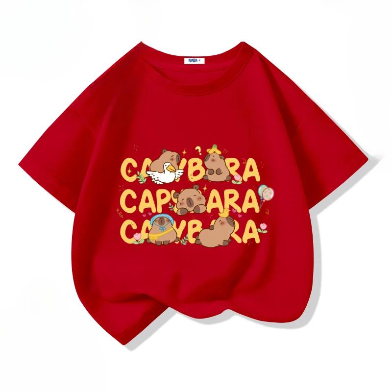 Cartoon Kapibala Print Cotton Cool Children's T-shirt Short Sleeve Summer Fashion Boys Girls Tee Top Kid Clothes