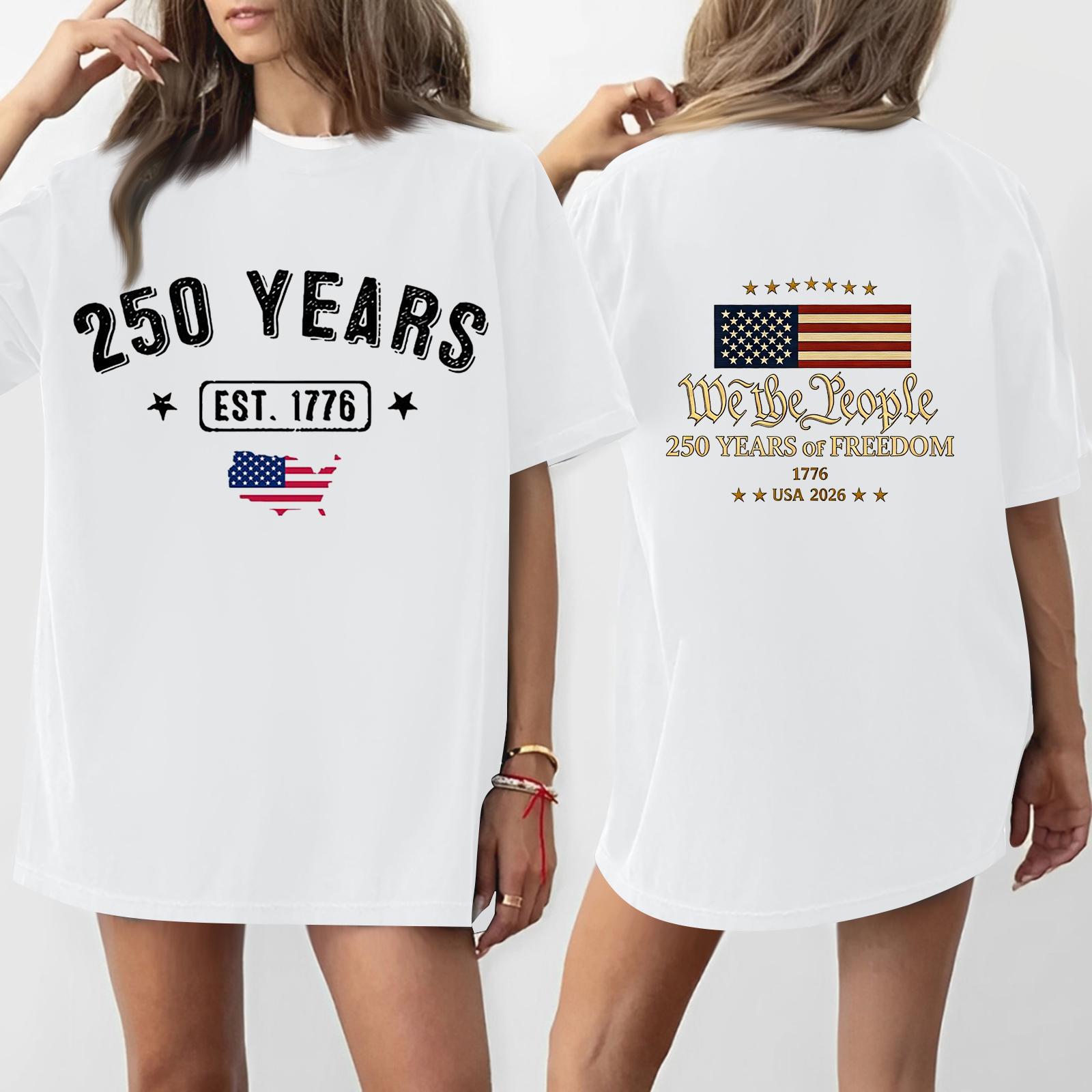 

Women s Casual Independence Day 250 Anniversary Printed T-shirt Round Neck Pullover Short Sleeve Top XL білий