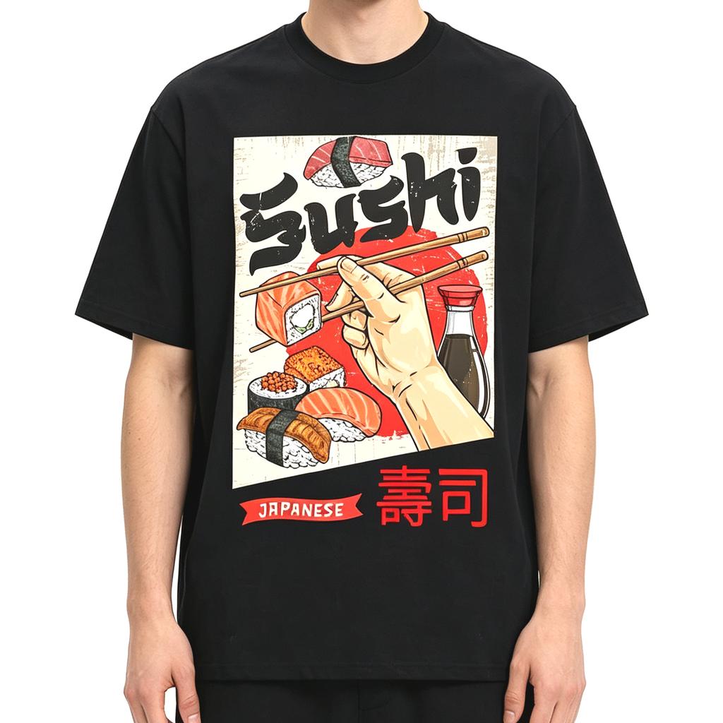 Summer Hot Sale Japan Sushi Funny Graphic T-Shirts Y2k Unisex Unisex Fashion Harajuku T Shirt Cotton Gothic Trendy Round T-Shirt