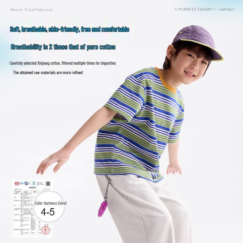 Boys' Striped Breathable Short-Sleeve T-Shirt