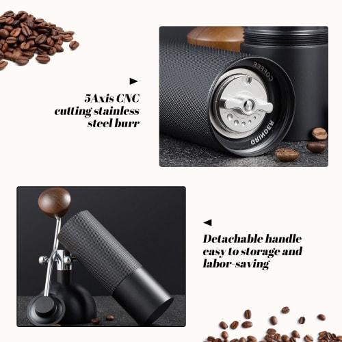 Manual Coffee Grinder with 25g Capacity, Stainless Steel Burr and Wooden Handle, for Home, Office, Camping, and Hiking (Black)