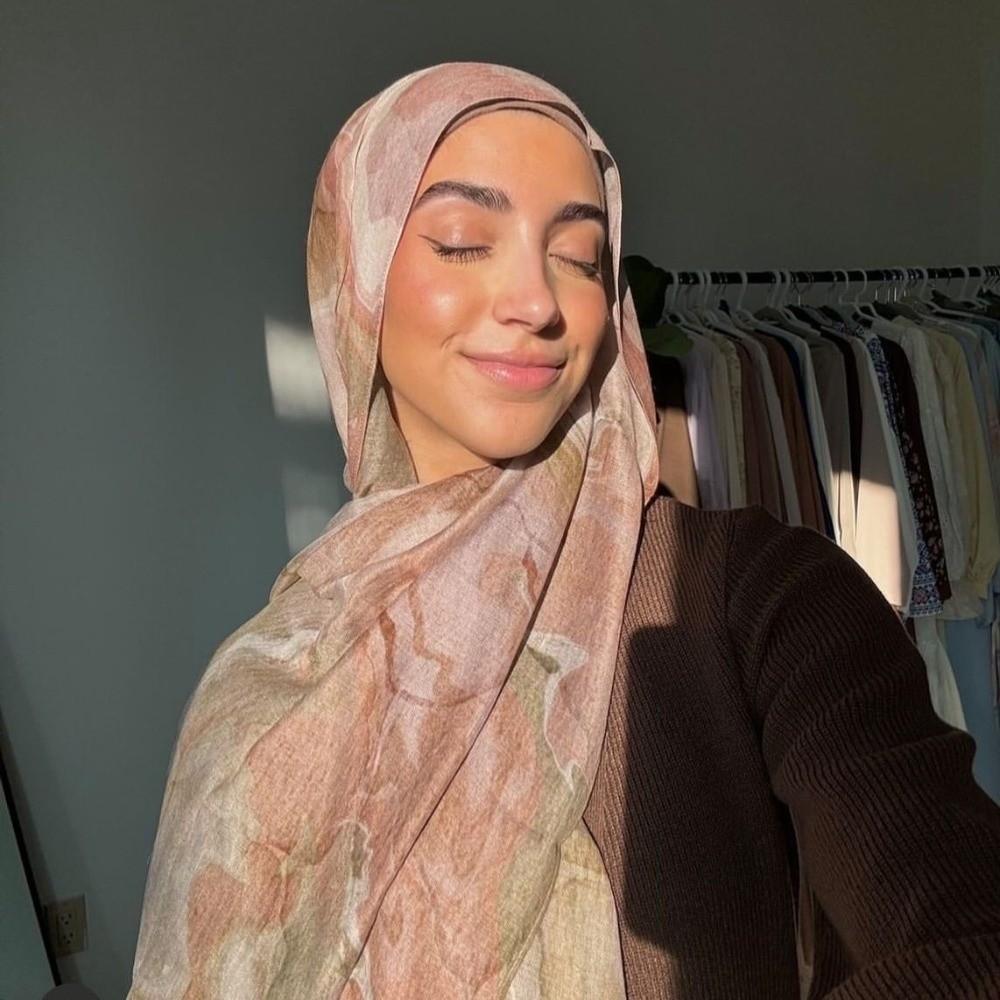 Watercolour Woven Hijab Scarf Breathable Women Sunscreen Shawl Print Islam Scarf  for Eid