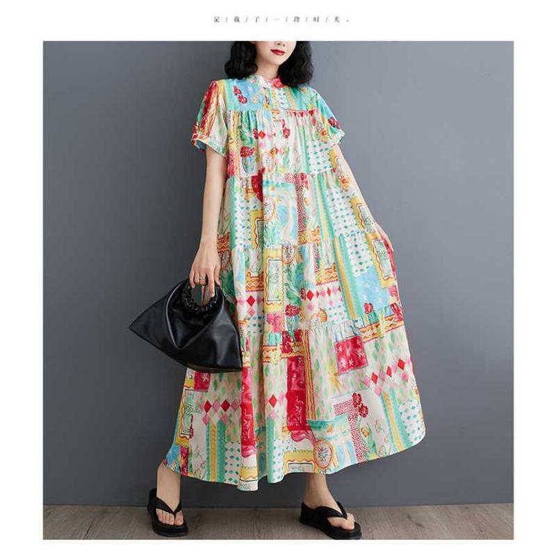 Été Nouveau Ample Grande Taille Mode Imprimé Robes Minces Mi-longues