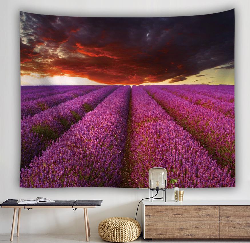 Tapestry Rug Blanket Beach Towel Tablecloth Lavender Flower Tree Print Decor Nordic Wall Hanging