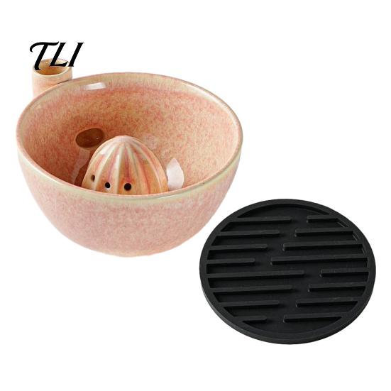 Stylish Kitchen Counter Accessories Berry Swirl Draining Bowl with Silicone Pad, Ceramic Retro Kiln Decorative for Tabletop Fired Colander,