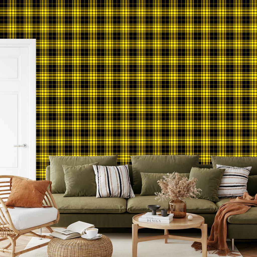 Yellow Checkered Wallpaper Yellow, Black and Ochre for Living Room and Bedroom 50x1000