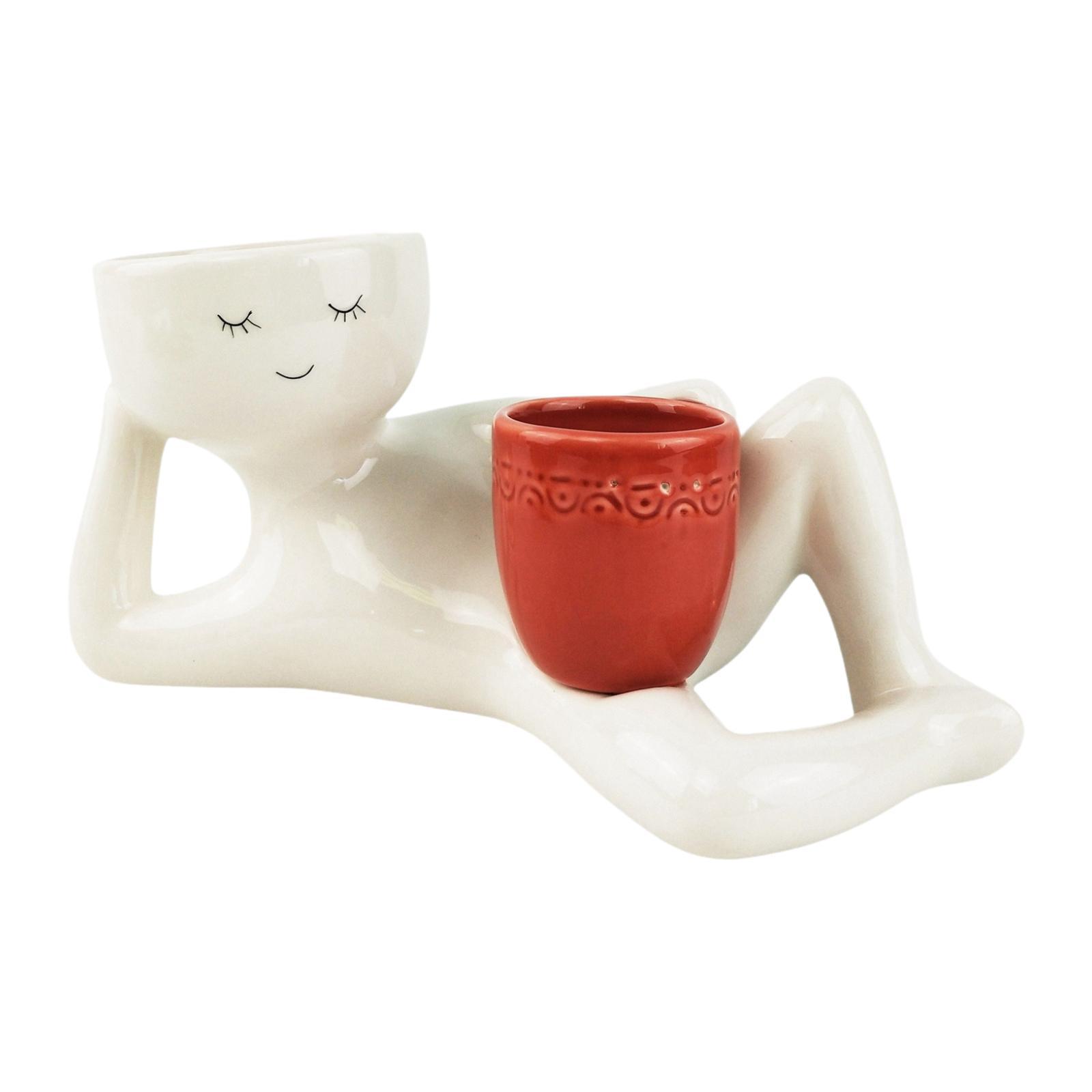 

Side Lying Figure Planter Art Crafts Housewarming Gift Creative Flowerpot for Entrance Living Room Bedroom Patio Indoor/Outdoor