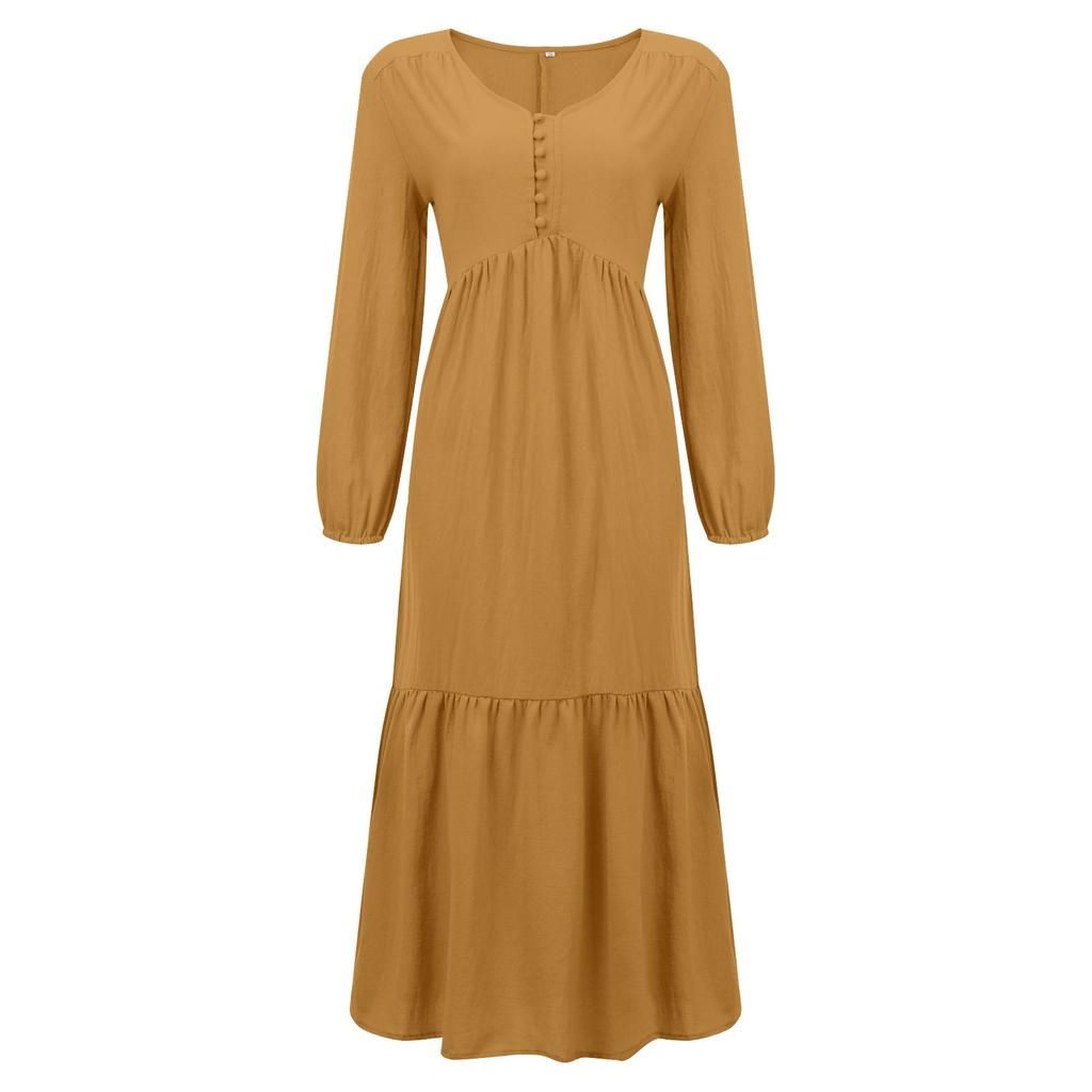 Women's Button Down Cotton Linen Vintage Casual Long Sleeve Dress