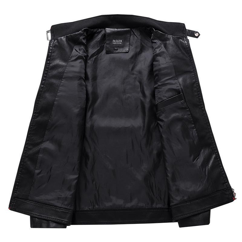 Leather Insert Color Stand Collar PU Leather Motorcycle Jacket for Spring and Autumn Thin Casual Leather Jacket for Men