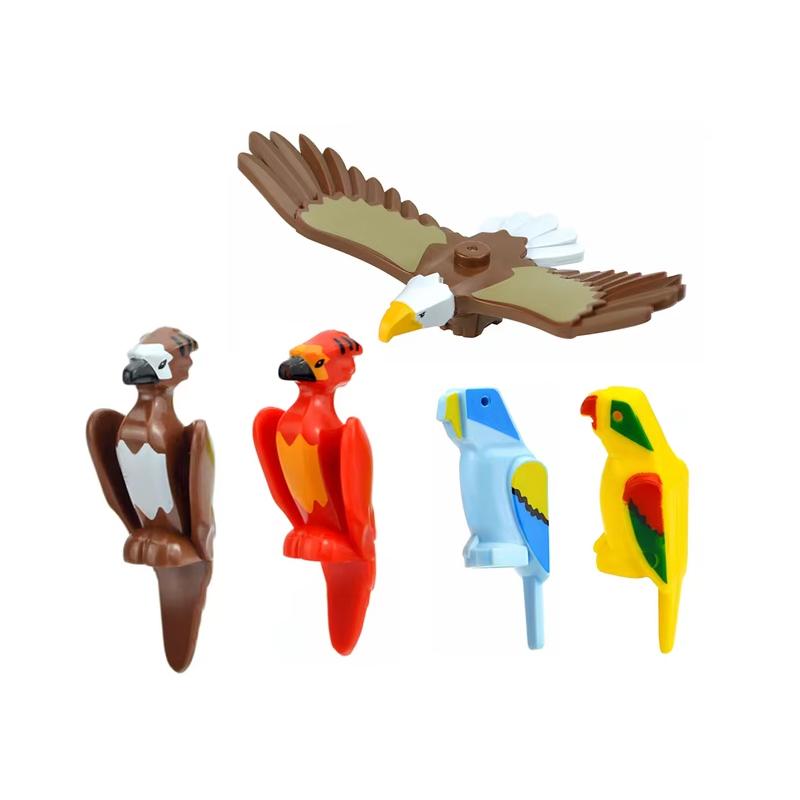 MOC Tier Szene Bausteine Katzen Hunde Schafe Schweine Hühner Adler Papageien Delfin Zoo Rahmen Zubehör DIY Spielzeug Steine T14