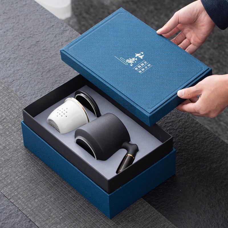 Ceramic Office Cup Personal Tea Cup With Filter Engraved Water Cup U Disk Bookmark Mug Gift Set